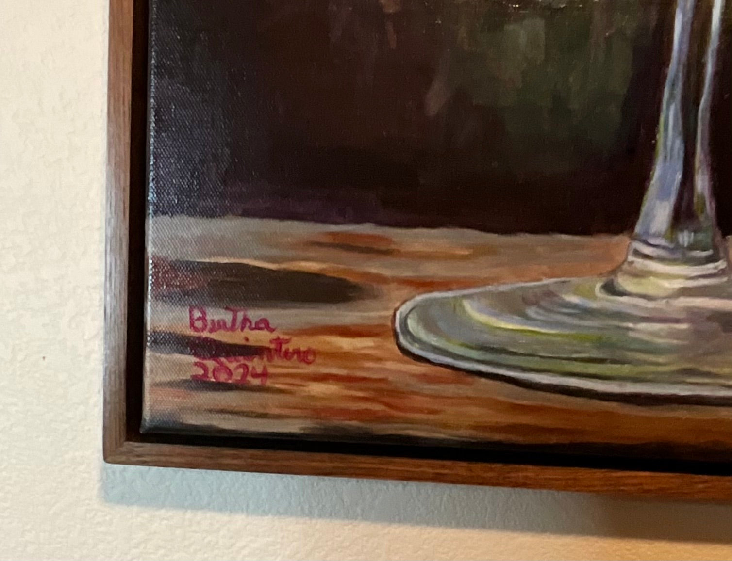 Glass of Red Wine with Cheese — 17 x 21 | Walnut Frame