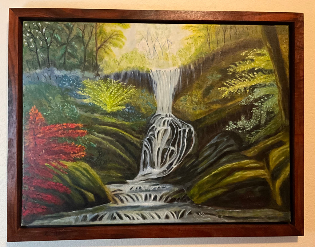 Waterfall — Beautiful Tropical Scene | 26 x 20 | Rosewood Frame